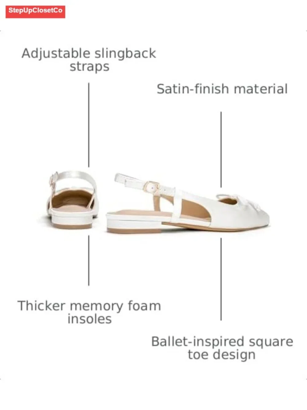 Satin Square Toe Ballet Flats with Ankle Buckles Slingbacks